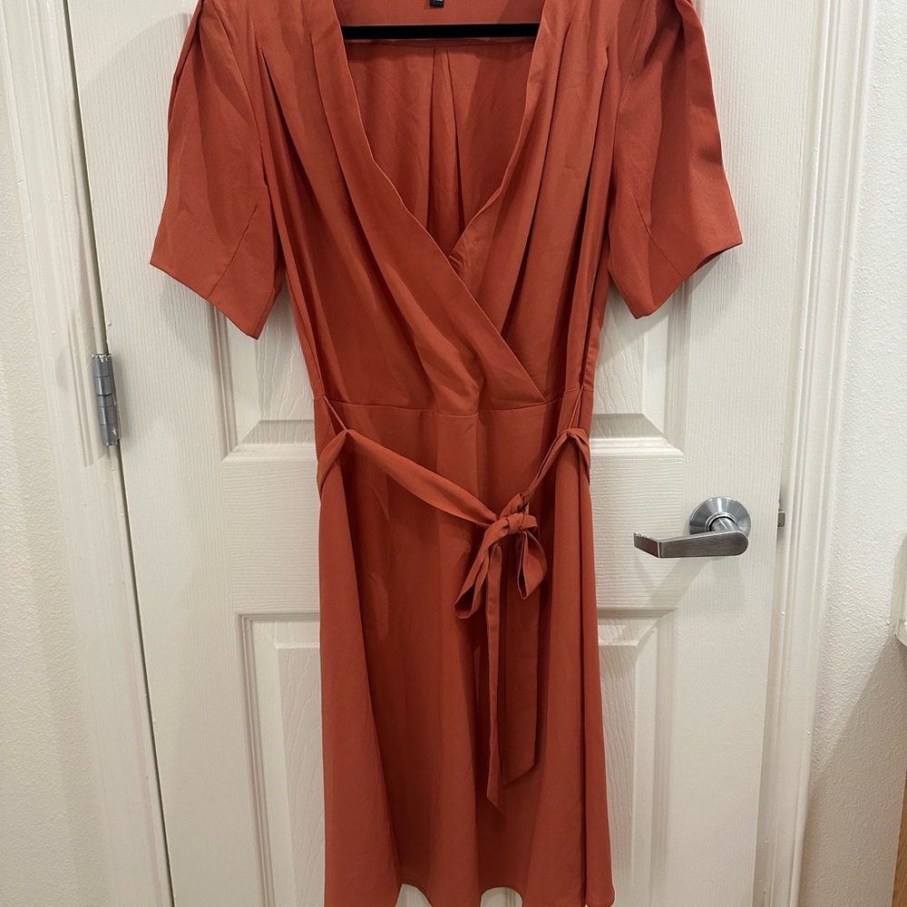 DownEast Terracotta Midi Wrap Dress
